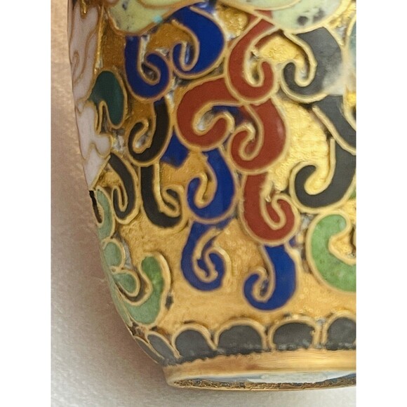 VTG Antique Chinese Cloisonne Enamel Brass Bud Vase Miniature 3” Floral Lotus - Picture 12 of 12